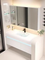 Ensemble de meubles de salle de bain en bois massif intelligent avec lavabo intégré de style moderne, lavabo minimaliste