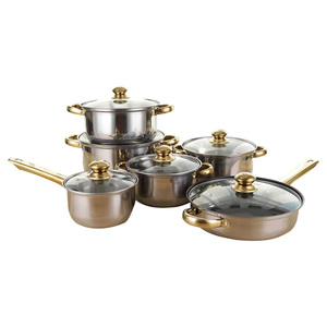 <span class=keywords><strong>New</strong></span> thép không gỉ 12-Piece Pot Set Vàng xử lý Ấm đun nước nồi Set kết hợp nấu ăn chậu thép không gỉ Bộ đồ nấu nướng - Product Image 2