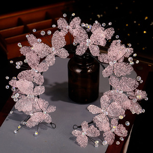 Accesorios para el Cabello de Novia, Color Rosa, con Mariposas, Cristales y Borlas, Horquillas para el Cabello de Alta Calidad, Set de Accesorios para Maquillaje de Novia - Product Image 4