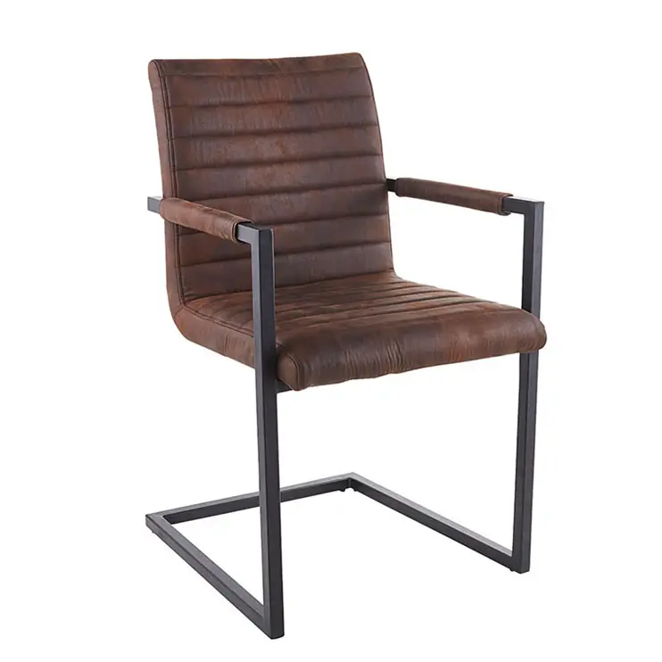 Chaise de salle à manger avec pieds en fer, siège en cuir look, de style, pour salon, noir, café vert