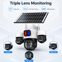 4G WiFi Solar Security Camera 6MP Triple Lens Outdoor IP66 CCTV Camera with SIM Card Support and PIR Detection