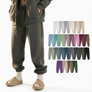 Pantalones Deportivos Casuales Elásticos de 350 g/m², Forrados de Felpa de Poliéster/Algodón, para Hombre, Estilo Holgado, con Cierre de Cordón - Product Image 1