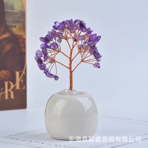 DIY Money Tree Rose Quartz Crystal Copper Wire <b>Ceramic</b> Base Home Decoration Feng Shui <b>Ornament</b> - Product Image 2