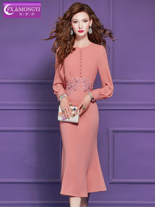 Abito Ricamato FMY70100 - Vestito da Sera Lungo Elegante e Aderente a Sirena con Maniche Lunghe per Donna - Product Image 3