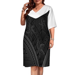 Vestido Hawaiano Elegante de Manga Corta y Largo hasta la Rodilla con Estampado de Hoja de Monstera 2023, Diseño Tribal Isleño Informal, <span class=keywords><strong>Mumu</strong></span> Samoano Personalizado - Product Image 4