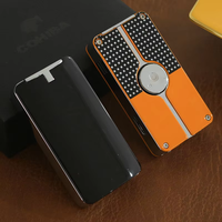 Briquet torche de luxe à 3 flammes, coupe-vent, en métal, design moderne et épuré, au butane, avec coffret cadeau