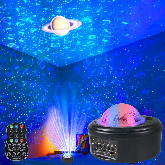YSH Star Projector Remote-Controlled App-Controlled Color-Changing Music Speaker Timer Ocean Wave LED Night Light