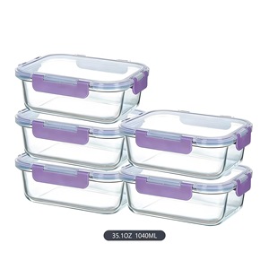 High Borosilicate Glass Food <b>Storage</b> <b>Containers</b> 35.1Oz Rectangle Clip On Lid Microwave Safe <b>Kitchen</b> <b>Storage</b> Set - Product Image 2