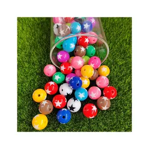 Mixed Colors Ball Resin Beads Star Pattern Necklace Bracelet DIY Craft Jewelry Plastic Lucite Beads