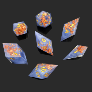 Dés polyédriques en résine à bords tranchants, peints à la main, multi-faces, avec remplissage en feuille d'or, pour jeux de rôle D&D. Ensemble de 7 jeux de table - Product Image 3
