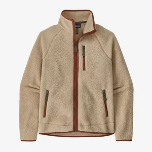 Custom winter high quality long sleeve turn-down collar outdoor zipper patchwork Sherpa Full-Zip Fleece Jacket for men