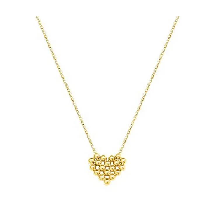 Japanese cute beads peach heart necklace clavicle chain titanium steel plated 18k real gold hypoallergenic