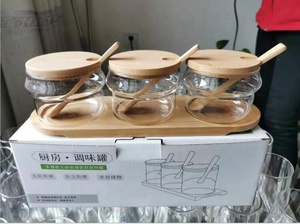 Bán buôn rõ ràng Glass container cho muối hạt tiêu gia vị bao bì chai với nắp tre gỗ chủ 3 cái-1 bộ trong nhà bếp - Product Image 4