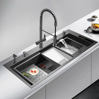 Évier de cuisine intelligent multifonction Voriva KS-2081, modèle nouvelle technologie, acier inoxydable 304 brossé, cuve simple, robinet à purification d'eau