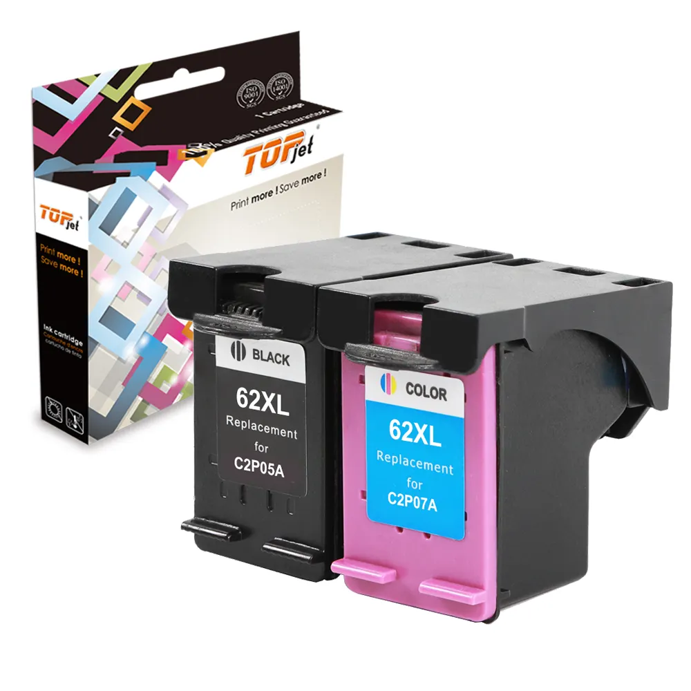 Topjet Remanufactured 62XL Color Ink Cartridge 62 XL for HP HP62 HP62XL Officejet 5742 ENVY 7640 Inkjet Printer