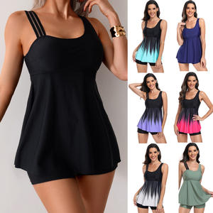 Conjunto de traje de baño Tankini para mujer, traje de baño de dos piezas con cuello redondo y color degradado para nadar y deportes acuáticos - Product Image 1