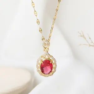 Wholesale 18K Gold Plated Unique Ruby Pendant Necklace for Women Daily Casual vintage Necklace