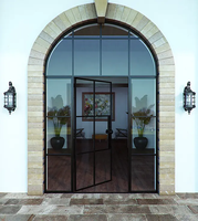 Puerta Arqueada de Acero con Rotura de Puente Térmico, Vidrio Templado Doble Low-E, Estilo Retro Francés para Jardín