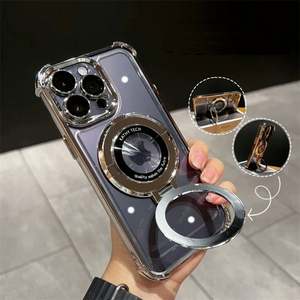 Funda de soporte de anillo acrílico de carga inalámbrica para iPhone 11 Pro 12 13 14 Plus 15 16 Pro Max cubierta de teléfono dura magnética transparente - Product Image 1