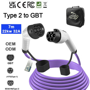 Câble de charge Type 2 vers GBT 7kW/22kW, gaine extérieure en TPU, cuivre plaqué argent, UL94-VO ignifuge pour chargeur de voiture Ford BMW - Product Image 1