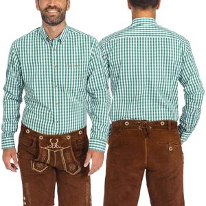 Chemise bavaroise sur mesure pour homme, chemise à carreaux verts à manches longues, col rabattu, chemise décontractée pour Lederhosen allemands - Product Image 1