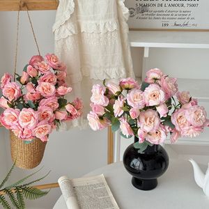 Korean Style Multi Headed Rose <b>Artificial</b> <b>Flowers</b> Silk High Simulation Wedding Home Decorations - Product Image 1