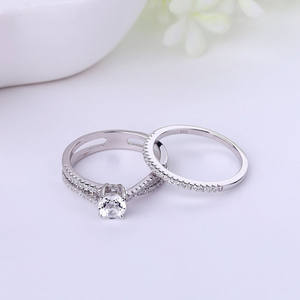Set di anelli di fidanzamento cz promettono anelli di nozze doppia fila Set 925 gioielli in argento Sterling donna classico zircone originale - Product Image 3