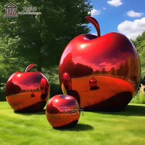 定制抽象艺术户外大型不锈钢红苹果雕塑