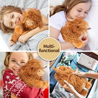 Boneka Sapi Highland Coklat Kustom, Dapat Dipanaskan di Microwave, Berbobot, Super Lembut, Terbuat dari Kapas PP, Boneka Empuk yang Menenangkan