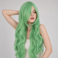 Peluca Larga Ondulada Verde Menta de Fábrica Directa, Resistente al Calor, de Pelo Sintético con Aspecto Natural, para Cosplay y Fiestas, Venta al por Mayor para Mujeres