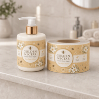Autocollants personnalisés avec logo, étiquettes en vinyle découpées à la forme, rouleau d'étiquettes pour soins capillaires, autocollants imperméables auto-adhésifs couleur or miel pour bouteilles de shampoing