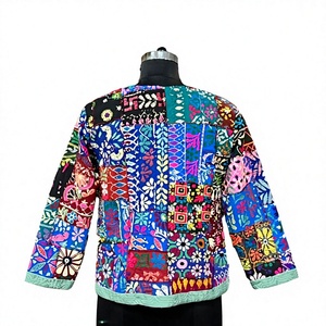 <b>Womens</b> Bohemian Patchwork Print Quilted Open-Front <b>Jacket</b> Colorful Floral Multicolor Breathable <b>Spring</b> Autumn - Product Image 5