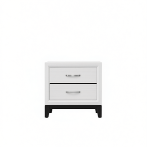 Table de chevet moderne en bois blanc avec 2 tiroirs, meuble de chambre écologique, unité de rangement pour la maison - Product Image 1