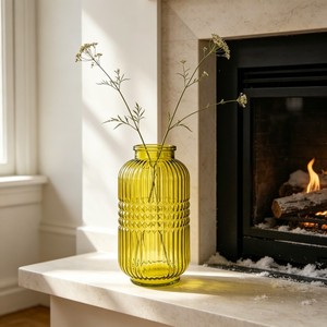 Vase en verre côtelé motif losanges vert et jaune, grand vase à <span class=keywords><strong>fleurs</strong></span> pour la maison, décoration de table de mariage, vase à <span class=keywords><strong>fleurs</strong></span> moderne en verre - Product Image 1