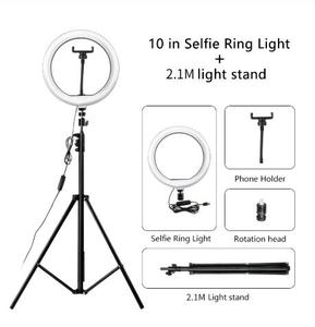 Anneau lumineux 26cm Luminosité réglable Anneau lumineux 210 cm Trépied Support de téléphone 10 pouces Led <span class=keywords><strong>Light</strong></span> - Product Image 5