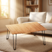 Pique-nique en plein air Barbecue bambou planche de bois de table panneau de fibres de densité moyenne petite Table de Camping pliante Portable pieds en métal