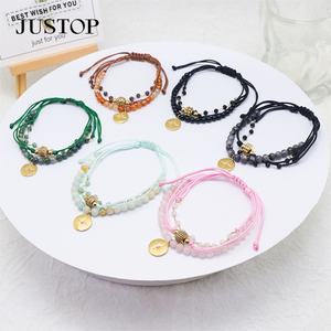 Classique fait à la main charme tissé corde réglable Double couche en acier inoxydable femmes pierre perlée Bracelet fournisseur - Product Image 6