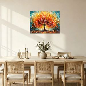 Toile murale contemporaine avec arbre d'automne, carrée, sans cadre, Art déco, durable, décoration intérieure moderne, salon - Product Image 3