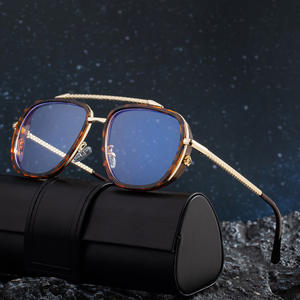 Lunettes de soleil carrées unisexes HJ-7352, monture en métal, protection UV400, verres en PC, pare-soleil de classe 2, couleur noire, emballage en boîte - Product Image 1