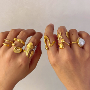 CLIORO модное кольцо из нержавеющей стали различных стилей минималистское модное позолоченное кольцо с жемчугом модные ювелирные изделия для женщин - Product Image 4