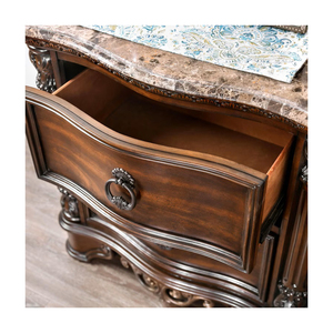 Marble Top Nightstand With 2 <b>Drawers</b> Brown Cherry Wood <b>Storage</b> <b>Drawer</b> Cabinet Bedroom Furniture - Product Image 5