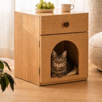 Table de chevet contemporaine en bois pour chat avec tiroir et porte arquée pour chat, table de chevet en chêne pour chambre à coucher OEM ODM