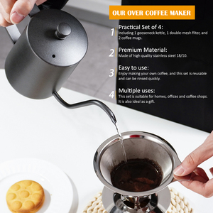 Suitcase Box Pour Over Coffee Set Stainless Steel Cups Filter Gooseneck <b>Kettle</b> Maker C0044 Stainless Steel Construction - Product Image 5