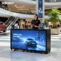 Écran LED publicitaire commercial, comptoir d'accueil pliable, cabine DJ portable avec roues
