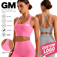 Nouveau soutien-gorge de sport GM en gros, personnalisé, rembourré à l'avant, sexy, dos croisé, maintien élevé, extensible dans les quatre sens, respirant, pour yoga, pilates et entraînement