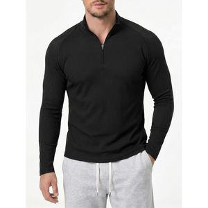 เสื้อพูลโอเวอร์แขนยาวทรงสลิมฟิตสำหรับผู้ชาย FOXA แบบซิป ¼  ผ้าริบ ระบายอากาศได้ดี เหมาะสำหรับออกกำลังกายและสวมใส่ลำลอง - Product Image 2