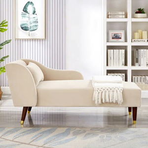 Divano Letto Reclinabile Minimalista in Velluto <span class=keywords><strong>Arancione</strong></span> Beige, Poltrona Chaise Longue Imbottita a Un Posto per Camera da Letto <span class=keywords><strong>e</strong></span> Soggiorno - Product Image 4