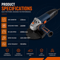 Meuleuse d'angle sans balais 230 mm 2600 W 8000 tr/min, électrique filaire portative, ODM OEM professionnelle pour la fabrication métallique et le décapage de la rouille