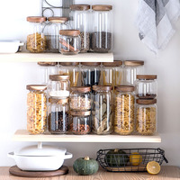Bocaux de stockage en verre, récipient pour aliments, 250/450 ML, avec nouveau Design, couvercle en bois d'acacia, bocaux de stockage hermétique, offre spéciale
