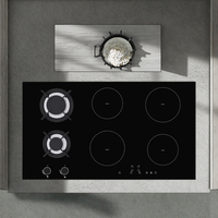 Table de cuisson à induction à gaz encastrée en verre noir de 90cm avec 2 brûleurs et 4 zones de cuisson Classe A Efficacité énergétique pour les hôtels et les ménages